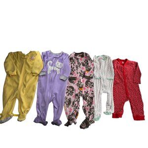 Baby Footed Sleeper Bundle 5 Pieces Size 6-12M Multiple Brands Fleece Pajamas